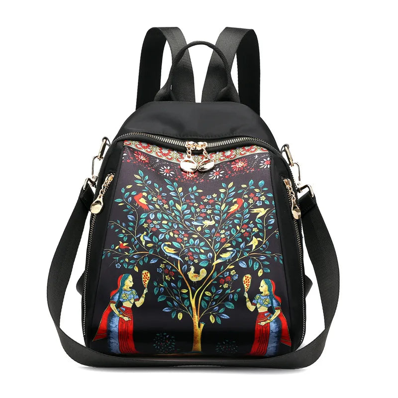 Elephant Tree Printed Anti-Theft Backpack - Large Capacity Travel Shoulder Bag