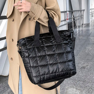 Green Quilted Shoulder Bag Nylon Handbag for Women