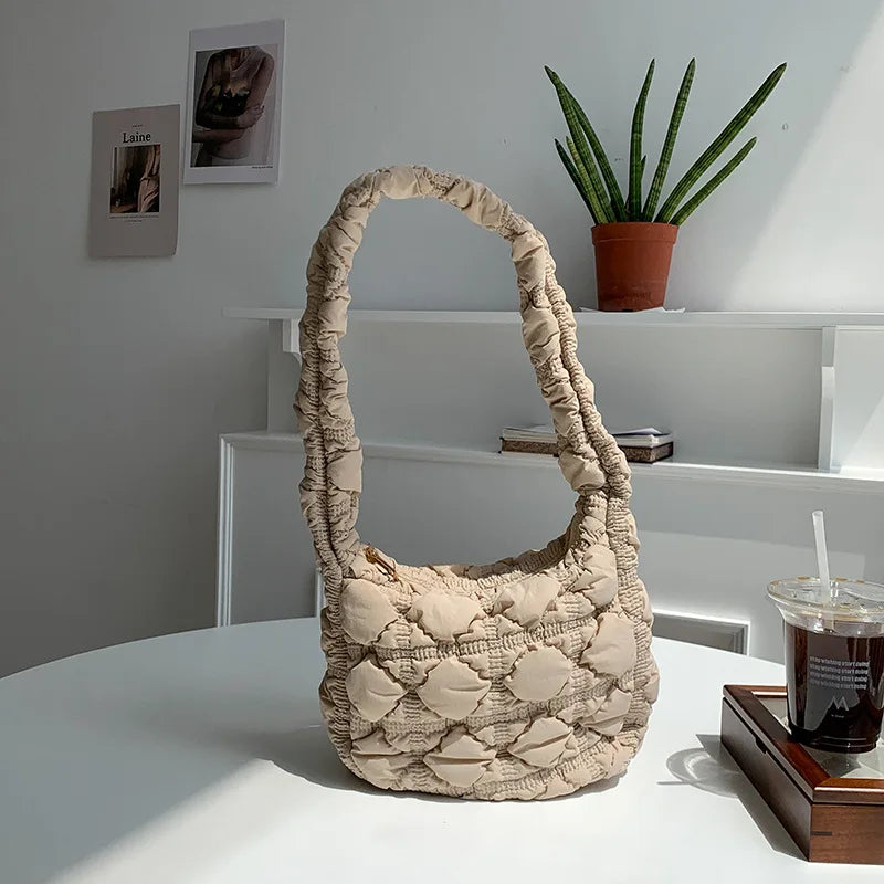 Casual Nylon Quilted Women Shoulder Bags Ruched Crossbody Bag Small Tote