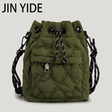Nylon Shoulder Bag Quilted Crossbody Vintage Bucket Tote Female Purses
