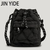 Nylon Shoulder Bag Quilted Crossbody Vintage Bucket Tote Female Purses
