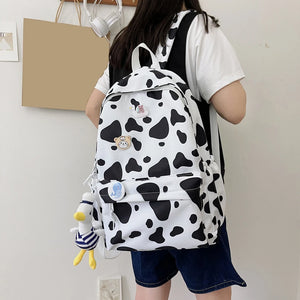 Cow Spots Printing Nylon School Shoulder Bag