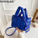 Nylon Shoulder Bag Space Cotton Padded Handbag Quilted Totes Warm Winter Small W