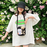 Cartoon Bear Nylon Crossbody Bag for Girls Students