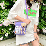 Cartoon Bear Nylon Crossbody Bag for Girls Students