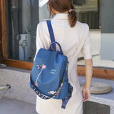 Casual Oxford Cloth Backpack Flower Embroidered Shoulder School Book Bag