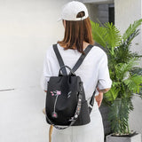 Casual Oxford Cloth Backpack Flower Embroidered Shoulder School Book Bag