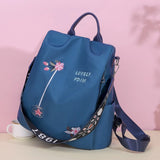 Flower Embroidered Oxford Cloth Backpack School Book Bag