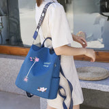 Flower Embroidered Oxford Cloth Backpack School Book Bag