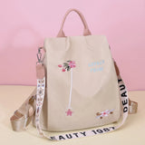 Flower Embroidered Oxford Cloth Backpack School Book Bag