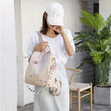 Flower Embroidered Oxford Cloth Backpack School Book Bag