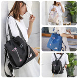 Flower Embroidered Oxford Cloth Backpack School Book Bag