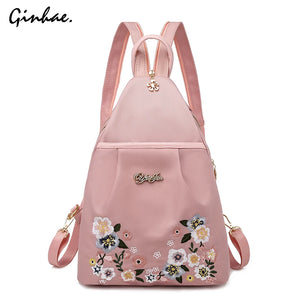 Oxford Personality Backpack Women Anti Theft Shoulder Bag Flowers Embroidery