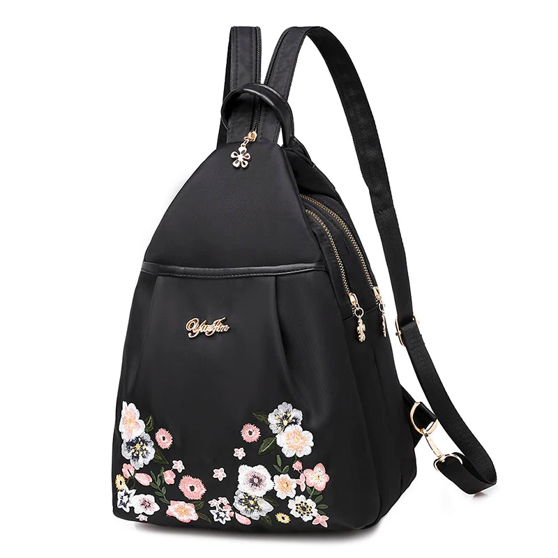 Oxford Personality Backpack Women Anti Theft Shoulder Bag Flowers Embroidery