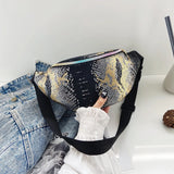 Glitter PU Leather Chest Bags Women Streetwear Messenger Packs
