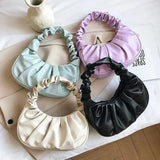 Casual PU Leather Handle Bag Women Pleated Cloud Bag Armpit Bag