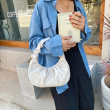 Casual PU Leather Handle Bag Women Pleated Cloud Bag Armpit Bag