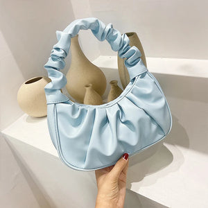 Casual PU Leather Handle Bag Women Pleated Cloud Bag Armpit Bag