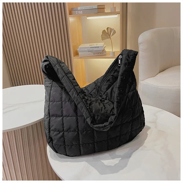 Casual Padded Big Tote for Women Pleated Large Handbag