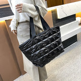 Casual Padded Tote Bag Women Winter Nylon Handbag Shoulder Purse