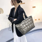 Casual Padded Tote Bag Women Winter Nylon Handbag Shoulder Purse