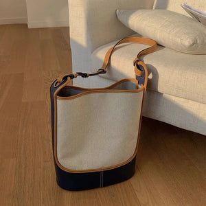 Canvas Bucket Bag Crossbody - Large Capacity Tote Purse
