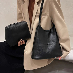 Patchwork Hobo Shoulder Bags for Women Soft Leather Bucket Bag