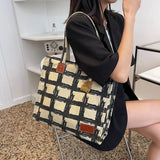 Casual Plaid Canvas Women Shoulder Bags Large Capacity Tote