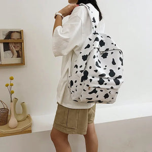 Casual Plush Cow Pattern Backpack School Shoulder Bag Women Travel Rucksack