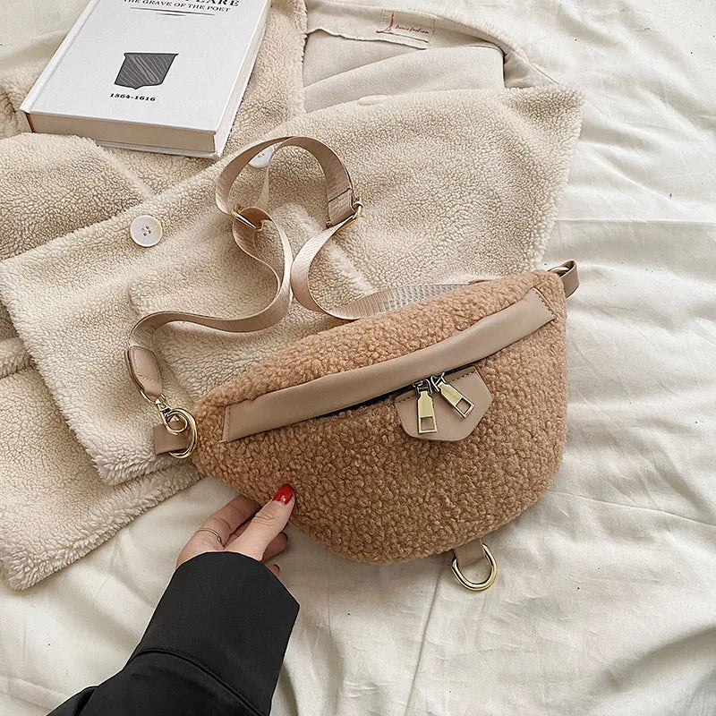 Plush Crossbody Bag Lamb Wool Waist Bag