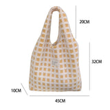 Soft Plush Shoulder Bag Waffle Plaid Portable Handbag