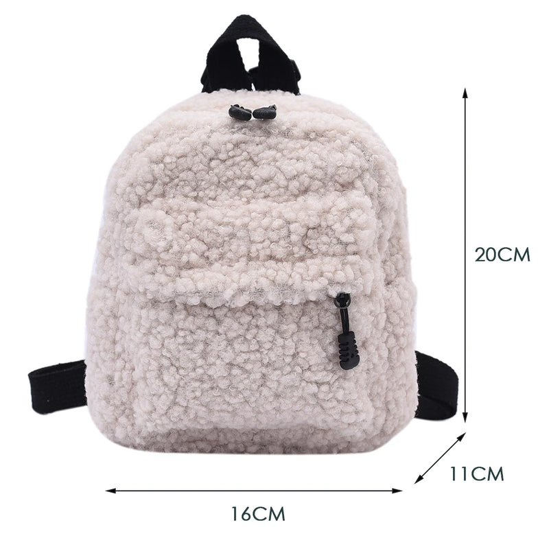 Casual Plush Women Small Backpack Solid Female Autumn Winter Mini Children Schoo