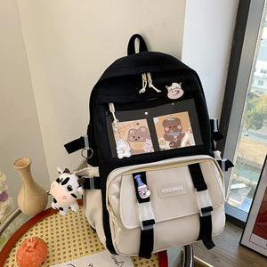 Preppy Style Canvas School Bags with Cow Pendants