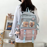 Preppy Style Canvas School Bags with Cow Pendants