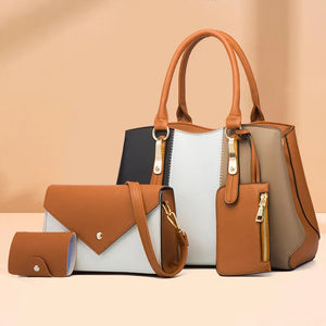 Casual Pu Leather Women Handbags Tote Bags Large Capacity 4 Pieces Set
