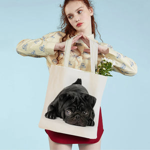 Casual Pug Dog Shopping Shoulder Bag for Women Pet Animal