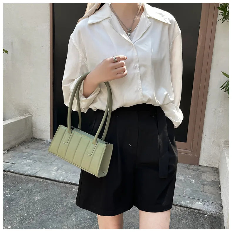 Vintage PU Leather Shoulder Bag Stripes Embossing Purse