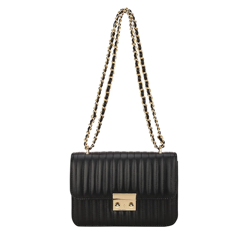Embroidered Chain Shoulder Bag PU Messenger Purse
