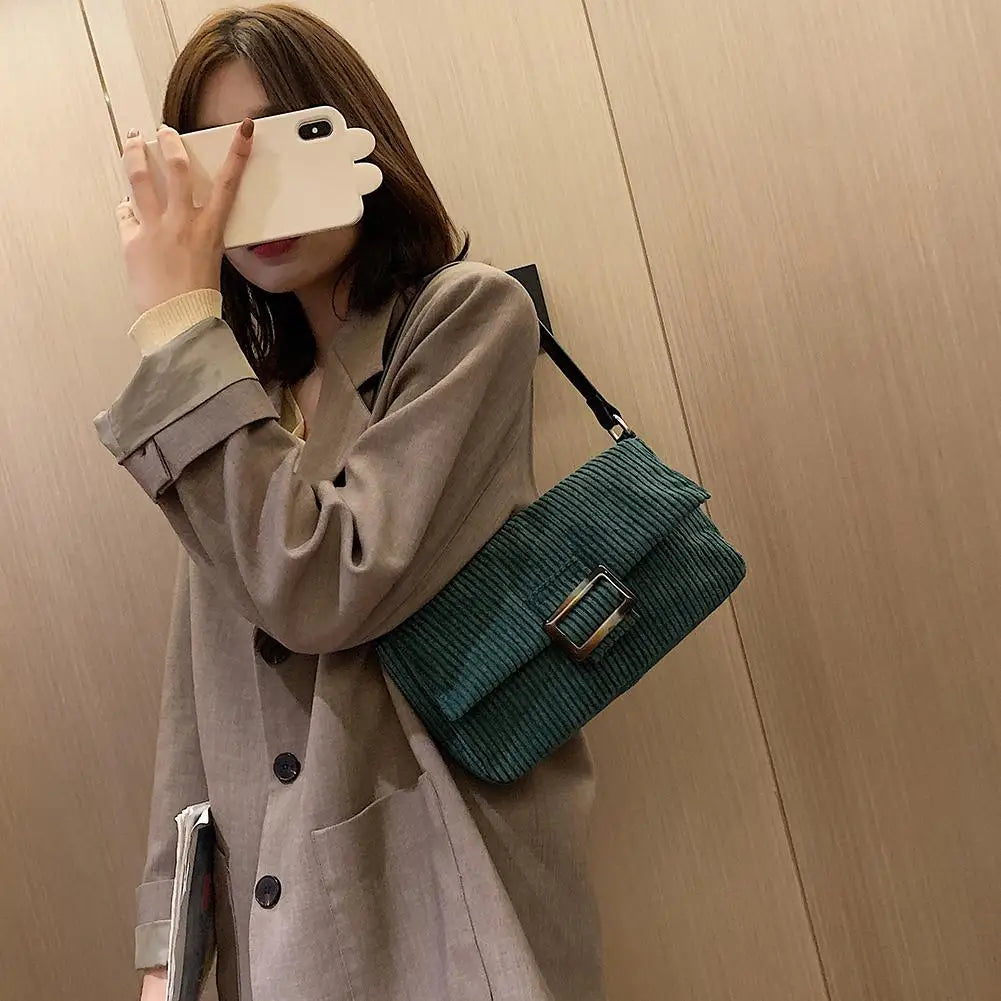 Casual Corduroy Women's Shoulder Bag, Top-Handle Purse