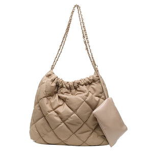 Quilted Padded Large Capacity Tote Bag with Chains Women Shoulder Bags