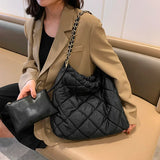 Quilted Padded Large Capacity Tote Bag with Chains Women Shoulder Bags