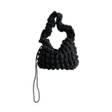 Quilted Women Shoulder Bag with Ruched Strap Nylon Padded Small Tote