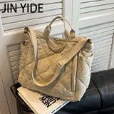 Quilted Women Shoulder Bags Canvas Tote Soft Padded Handbags Lingge Shopper