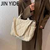 Quilted Women Shoulder Bags Canvas Tote Soft Padded Handbags Lingge Shopper