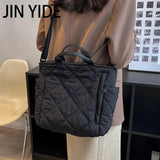 Quilted Women Shoulder Bags Canvas Tote Soft Padded Handbags Lingge Shopper