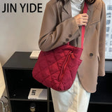 Quilted Women Shoulder Bags Canvas Tote Soft Padded Handbags Lingge Shopper