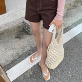Casual Rattan Woven Women Handbag Big Straw Mesh Rope Weaving