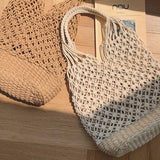 Casual Rattan Woven Women Handbag Big Straw Mesh Rope Weaving