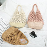 Casual Rattan Woven Women Handbag Big Straw Mesh Rope Weaving