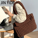 Casual Ruched Large Capacity Tote Bag Quilted Women Shoulder Bags